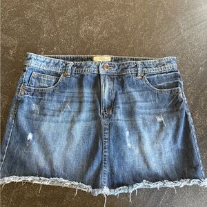Route 66 Distressed Blue Denim Mini Skirt with Frayed Hem
